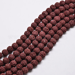 Brins de perles rondes en pierre de lave naturelle, teinte, rouge foncé, 8mm, Trou: 1mm, Environ 50 pcs/chapelet, 15.7 pouce