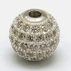 Runde 925 Sterling Silber Perlen, mit Mikro ebnen Zirkonia, Platin Farbe, 6 mm, Bohrung: 1 mm