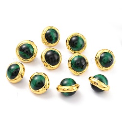 Natürlichen Tigerauge Perlen, mit goldenem Messingrand, gefärbt, Runde, grün, 15.5~17x15.5~16x12.5 mm, Bohrung: 0.8 mm