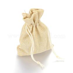 Juta imballaggio sacchetti borse coulisse, chiffon al limone, 13.5~14x9.5~10cm