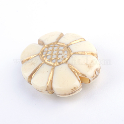 Perles acryliques de placage de fleurs, métal doré enlaça, beige, 20x15.5x6.5mm, Trou: 2mm, environ 410 pcs/500 g