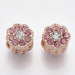 Perles européennes en alliage, Perles avec un grand trou   , colonne avec le coeur, fleur, rose clair, 12x11.5mm, Trou: 5mm