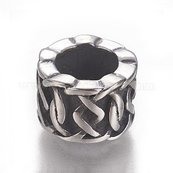 304 Edelstahl-Abstandhalter-Perlen, Flachrund, Antik Silber Farbe, 10.5x7 mm, Bohrung: 6.5 mm