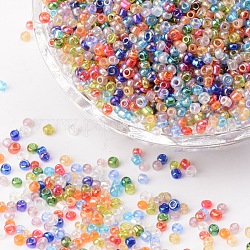 12/0 Grade A Round Glass Seed Beads, Transparent Colours Rainbow, Mixed Color, 2x1.5mm, Hole: 0.9mm, about 3300pcs/50g