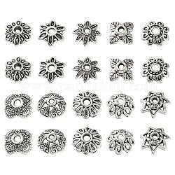 200pcs 10 estilos tapas de abalorios de aleación de estilo tibetano, flor, plata antigua, 6~9x6~9x2~3mm, agujero: 1~1.6 mm, 20 piezas / style