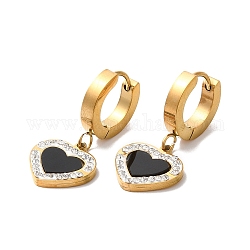 Pendientes colgantes de corazón de acrílico negro con pedrería, chapado de iones (ip) 304 joyería de acero inoxidable, dorado, 28mm, pin: 1 mm