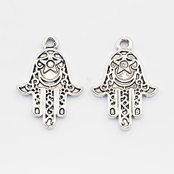 Tibetan Style Alloy Pendants, Lead Free and Cadmium Free, Hamsa Hand/Hand of Miriam, Antique Silver Color, 24.5x17x2mm, Hole: 2mm