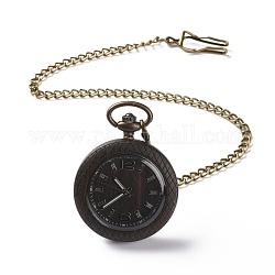真鍮製のカーブチェーンとクリップが付いた黒檀の懐中時計  男性用タータン模様の電子時計とフラットラウンド  ブラック  16-3/8~17-1/8インチ（41.7~43.5cm）