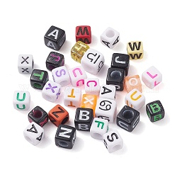 Perles acryliques, cube avec lettre mixte ou constellation, couleur mixte, 6~7x6~7x6~7mm, Trou: 3~4mm, environ 3080 pcs/500 g