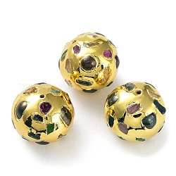 Perle rotonde di giada naturale tinta, con finitura in ottone dorato con placcatura a cremagliera e perla Keshi naturale tinta, placcato di lunga durata, tondo, 21.5x21~21.5x20~20.5mm, Foro: 1 mm