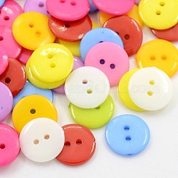Botones de costura de acrílico, botones de plástico para el diseño de vestuario, 2 agujero, teñido, plano y redondo, color mezclado, 12x2mm, agujero: 1 mm