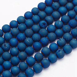 Chapelets de perles en agate druzy naturelle électrolytique, teinte, ronde, mat, bleu plaqué, 12mm, Trou: 1mm, Environ 32 pcs/chapelet, 15.7 pouce (40 cm)