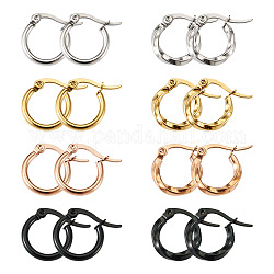 Titanium Steel Hoop Earrings, Ring Shape, Mixed Color, 15mm, 16pcs/set