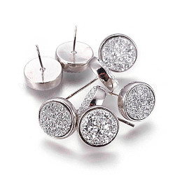 Серебристые серьги, с латунной найти, плоско-круглые, серебряные, 9.5x16~16.5 мм, штифты : 0.8 мм