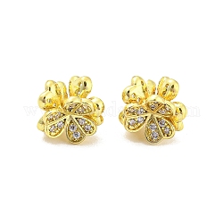 Brass Pave Clear Cubic Zirconia Beads, Long-Lasting Plated, Cadmium Free & Lead Free, Clover, Real 18K Gold Plated, 7x7x6mm, Hole: 2mm