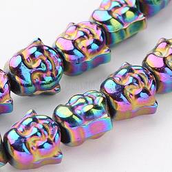 Buddha Head Electroplate Non-magnetic Synthetic Hematite Bead Strands, Multi-color Plated, 7x8x5mm, Hole: 1mm, about 54pcs/strand, 15.74 inch