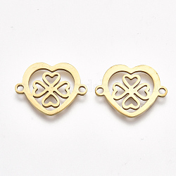 201 Stainless Steel Links, Laser Cut Links, Heart with Clover, Golden, 15.5x19.5x1mm, Hole: 1.5mm