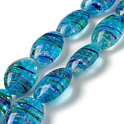 Hilos de abalorios de murano hechos a mano, oval, cielo azul profundo, 25x16.5x10.5mm, agujero: 1.2 mm, aproximamente 15 pcs / cadena, 14.37 pulgada (36.5 cm)