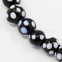 Handmade lampwork runde Perlen Stränge, gepunkteten, Schwarz, 8 mm, Bohrung: 1 mm, ca. 35 Stk. / Strang, 10.43 Zoll