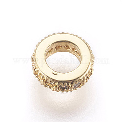Perles de zircone cubique micro pave en Laiton, sans plomb et sans cadmium, plat rond, clair, or, 6x2mm, Trou: 3mm