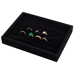 Espositori per anelli di gioielli cuboidi in legno nbeads, ricoperta di velluto, con spugna interna, nero, 20x15x3.2cm