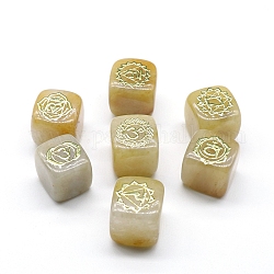 Set di pietre curative di 7 chakra di giada topazio naturale, a forma di cubo con simboli incisi, per la meditazione reiki bilanciamento del potere wicca, 16~18mm, 7 pc / set