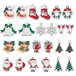 SUNNYCLUE 48Pcs 12 Style Alloy Enamel Pendants, Christmas Bell & House & Santa Claus, Mixed Color, 17~26x14~28x1.7~3.5mm, Hole: 1.4~2mm, 4pcs/style