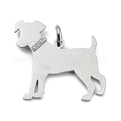 304 Stainless Steel Pendants, with Jump Ring and Glitter, Stamping Blank Tag, Dog Charm, Stainless Steel Color, 23x26x1mm, Hole: 4mm
