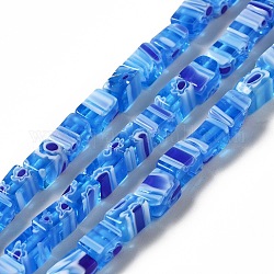 Cuentas hechas a mano de cuentas de vidrio Millefiori, cuboides, azul dodger, 5~6x4x3.5~4mm, agujero: 1 mm, aproximamente 64 pcs / cadena, 14.88'' (37.8 cm)