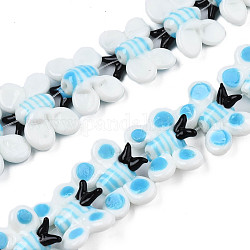 Chapelets de perles vernissées manuelles, papillon, lumière bleu ciel, 17~20x23.5~26.5x7.5~8.5mm, Trou: 1mm, environ 35 perle / Chapelet.