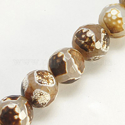 Natural Agate Beads Strands, Dyed, Faceted, Round, Tan, 8mm, Hole: 1mm, about 46cps/strand, 15.74inch