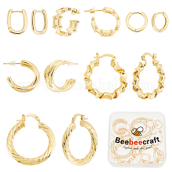 Beebeecraft 6 par de pendientes de aro huggie chapados en oro de 18 quilates para mujer, aretes de aro chapados en oro minimalistas ovalados grandes en forma de j redondos retorcidos abiertos gruesos y livianos