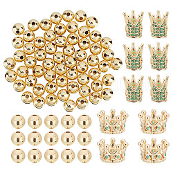 Nbeads 60pcs Messingperlen, langlebig plattiert, mit 10 Stück 2 Stil Messing-Mikropavé-Zirkonia-Perlen, Großloch perlen, Krone, golden, 12x10x9.5 mm, Bohrung: 2 mm