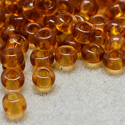 Perline di semi di vetro rotonde di grado 8/0, colori trasparenti, verga d'oro scuro, 8/0, 3x2mm, Foro: 1 mm, circa 10000pcs/scatola