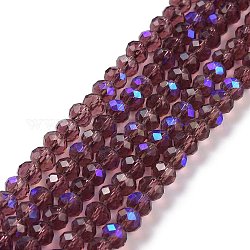 Chapelets de perles en verre électroplaqué, demi arc-en-ciel plaqué, facette, rondelle, violet, 3x2mm, Trou: 0.8mm, Environ 150~155 pcs/chapelet, 15~16 pouce (38~40 cm)