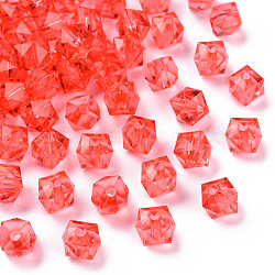 Perles en acrylique transparente, facette, carrée, rouge, 8.5x9.5x9.5mm, Trou: 2.5mm, environ 1070 pcs/500 g