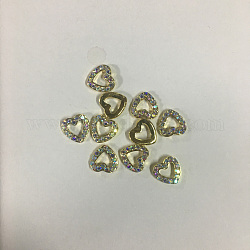 Cabochons Diamante de imitación de la aleación, accesorios de la decoración del arte del clavo, sin plomo y cadmio, corazón, dorado, crystal ab, 8x8x2.5mm