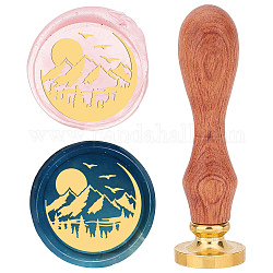 CRASPIRE Mountain Wax Seal Stamp 25mm Tree Sun Bird Sealing Wax Stamps Retro Rosewood Handle Removable Brass Head for Wedding Invitations Envelopes Halloween Christmas Thanksgiving Gift Packing