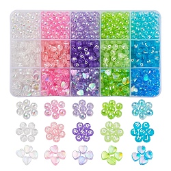 800Pcs 3 Style 5 Colors Transparent Acrylic Beads, Round & Heart & Flat Round with Mixed Letter, Mixed Color, 6~8mm, Hole: 1.5mm, about 60pcs/color