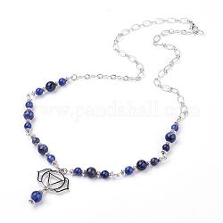Natural Sodalite Pendant Necklaces, with Alloy Findings, 24.4 inch(62cm)