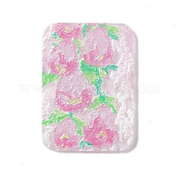 Acryl-Anhänger mit geprägtem Blumendruck, rechteckige Reize, Perle rosa, 39.5x28.5x2.3 mm, Bohrung: 1.6 mm