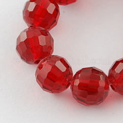 Chapelets de perles en verre transparent, facetté (96 facettes), ronde, rouge, 8mm, Trou: 1mm, Environ 72 pcs/chapelet, 21.8 pouce