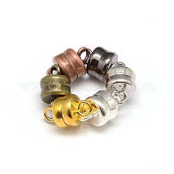 Column Brass Magnetic Clasps with Loops, Lead Free & Nickel Free & Cadmium Free, Mixed Color, 11x6mm, Hole: 2mm