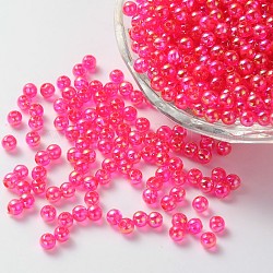 Eco-Friendly Transparent Acrylic Beads, Round, AB Color, Fuchsia, 8mm, Hole: 1.5mm, about 2000pcs/500g