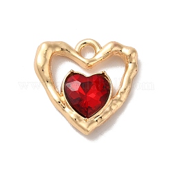 Rack Plating Alloy Pandants, with Glass, Nickel Free, Heart Charms, Golden, Dark Red, 19x19x5mm, Hole: 2.3mm