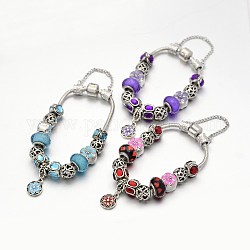 Alliage de fleur strass émail européen bracelets de perles, avec résine perles européennes, chaînes en laiton et en alliage fermoirs, couleur mixte, 180mm
