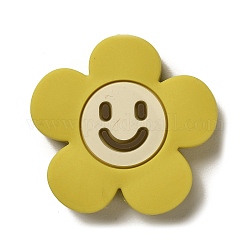 Perle di silicone, fiore con la faccia sorridente, perline da dentizione in silicone, sabbia marrone, 30x31x8.5mm, Foro: 3 mm