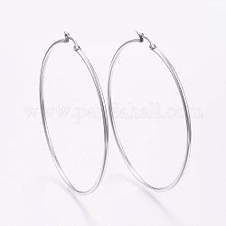 304 Stainless Steel Big Hoop Earrings, Hypoallergenic Earrings, Ring Shape, Stainless Steel Color, 12 Gauge, 69~71x2mm, Pin: 0.7~1.3x0.68mm