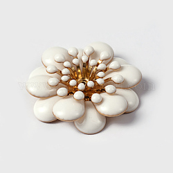 Blume Messing Emaille Fassungen für Cabochon, golden, weiß, Fach: 4 mm, 30x7 mm, Bohrung: 1 mm