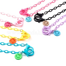 Персонализированные ожерелья-цепочки из акрила, цепочки для сумочек, с подвесками в форме улыбающегося лица и пластиковыми застежками в виде когтей лобстера, разноцветные, 21.42 дюйм (54.4 см)